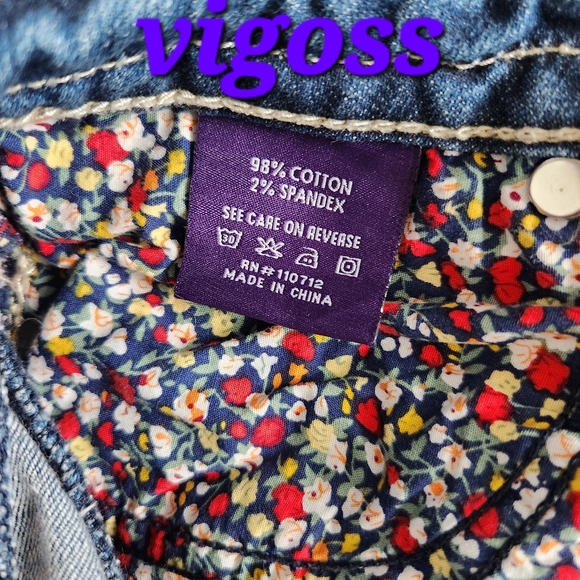 Vigoss Bootcut Blue Denim 5-Pocketed Double Stitch Embellished Womens Jeans 3/4 - Picture 10 of 12